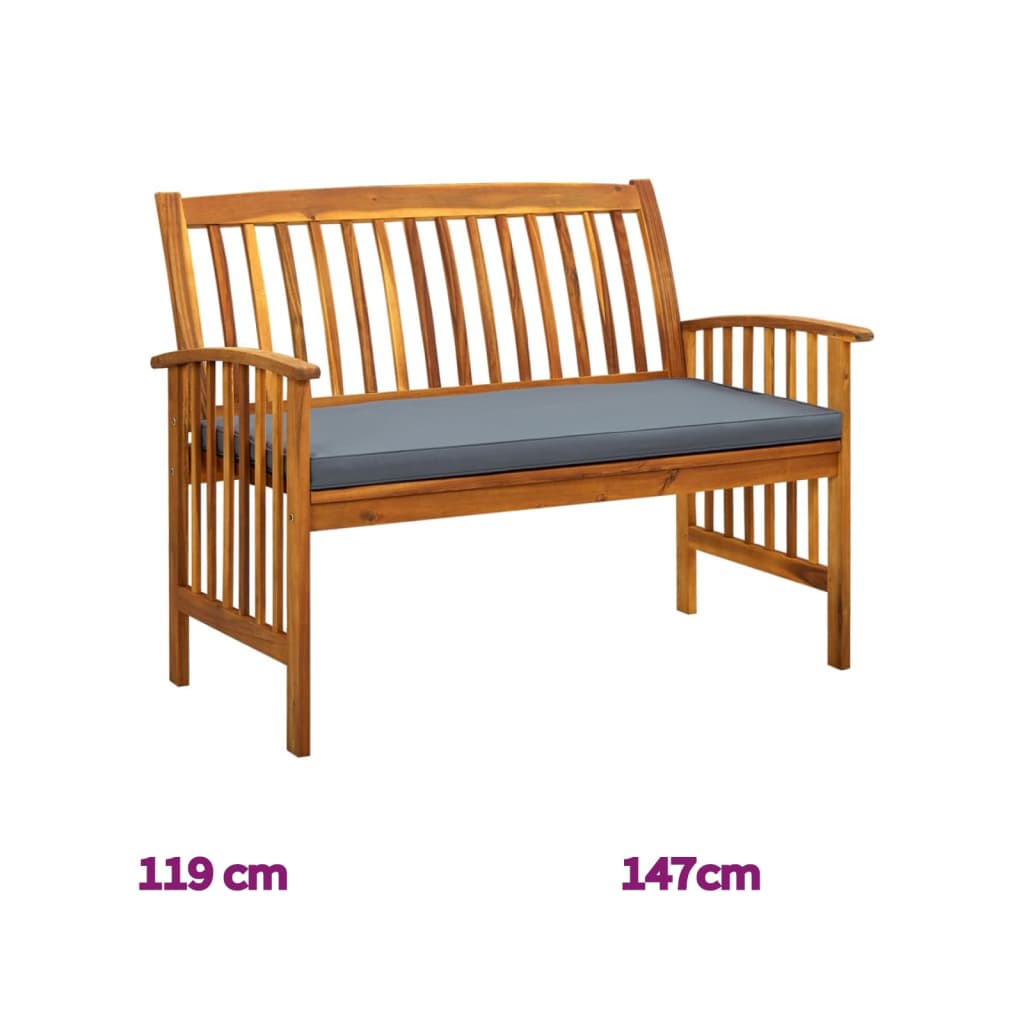 vidaXL Outdoor Patio Bench Garden Park Bench with Cushion Solid Wood Acacia-3