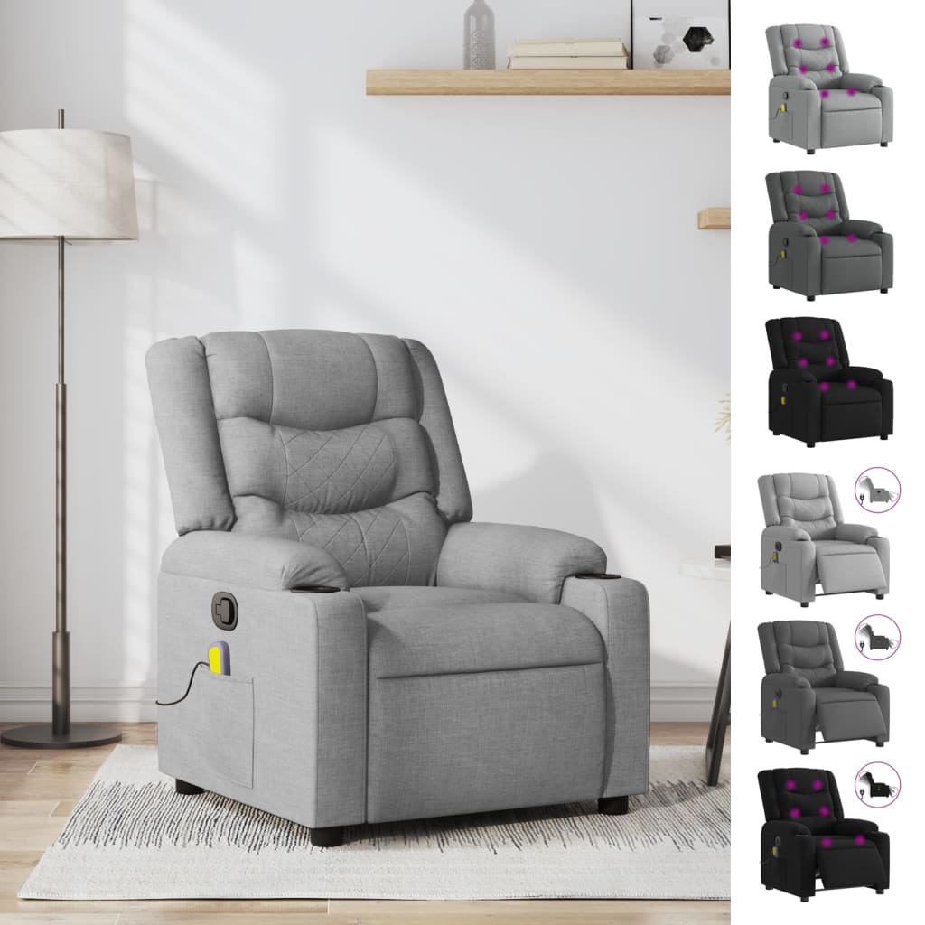 vidaXL Massage Recliner Chair Black Fabric-1
