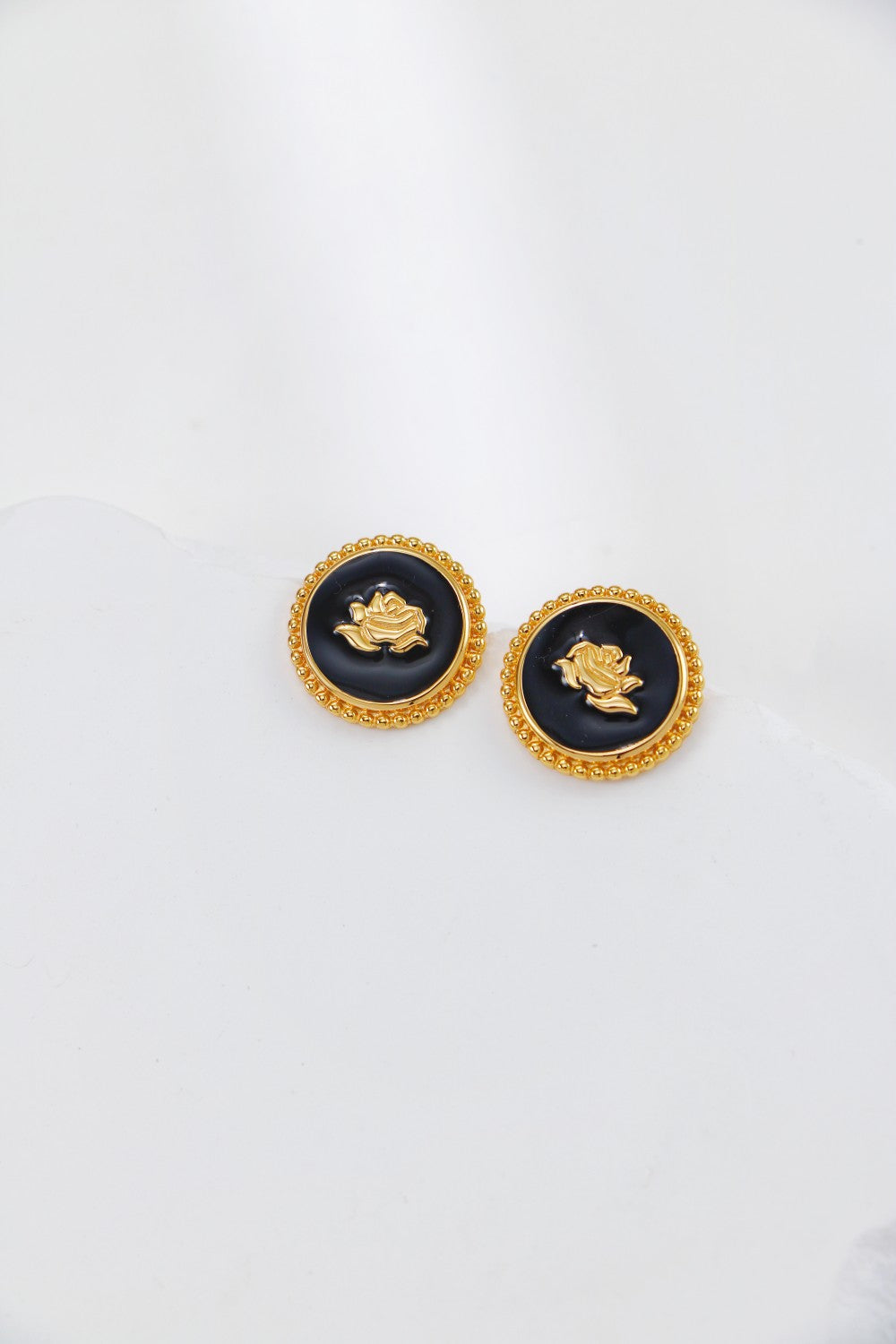 Round Glazed Rose Flower Stud-2