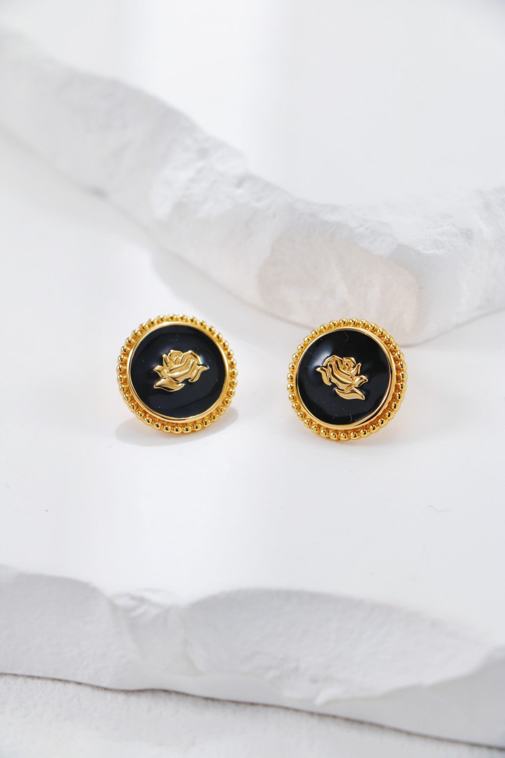 Round Glazed Rose Flower Stud-0