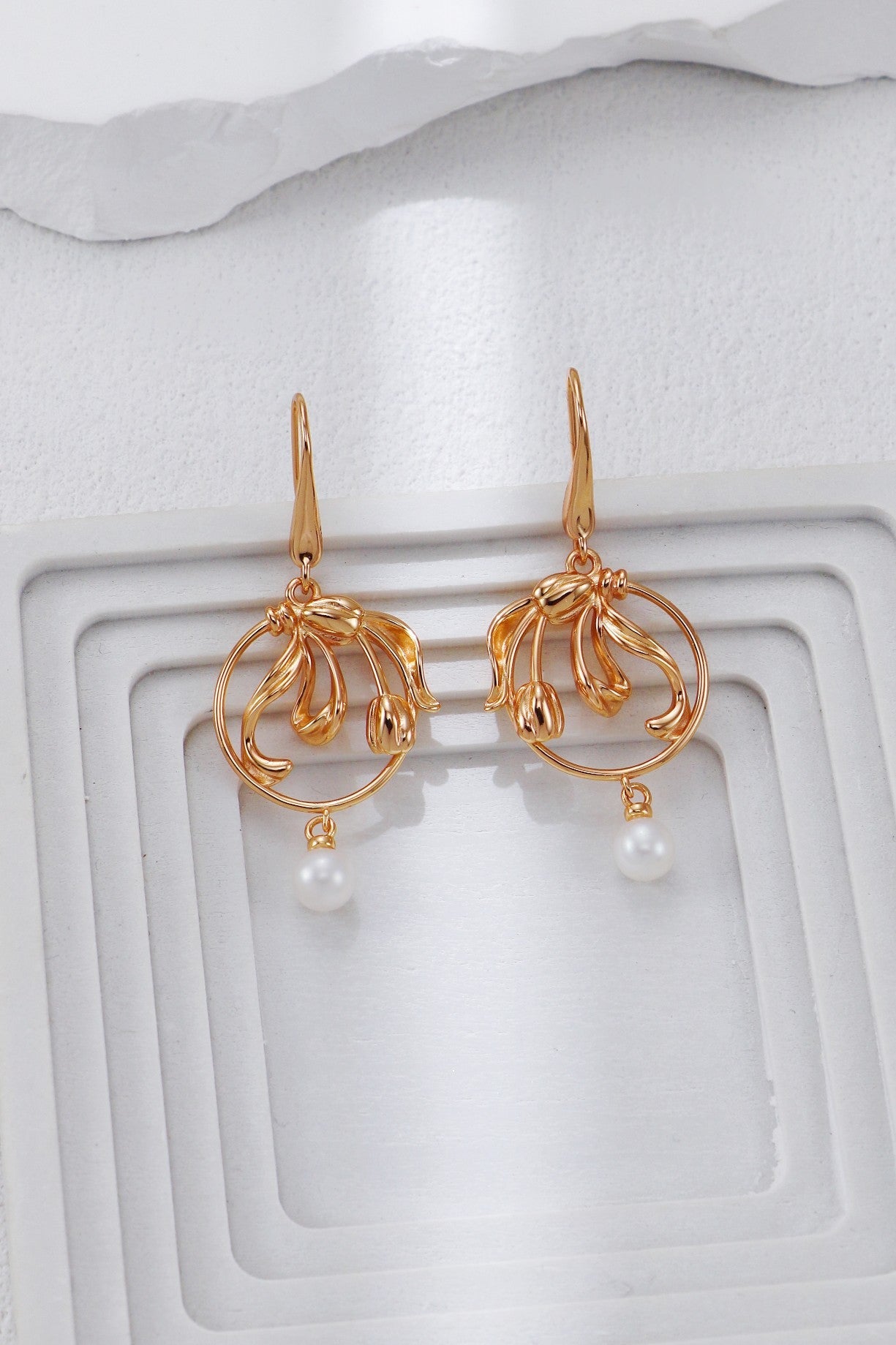 Golden Tulip Pearl Earrings-0