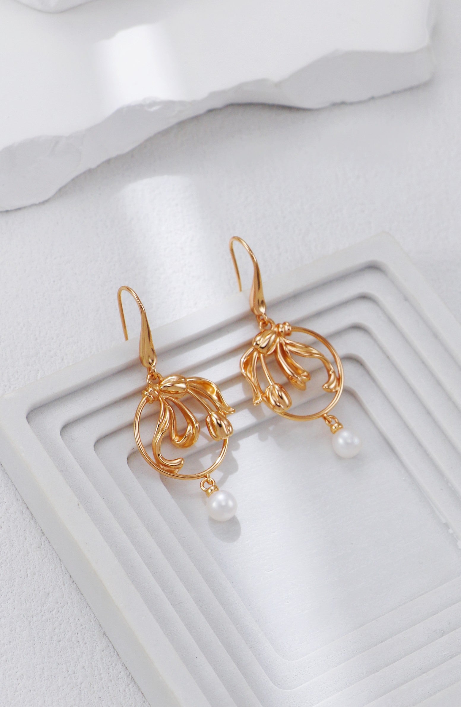 Golden Tulip Pearl Earrings-1