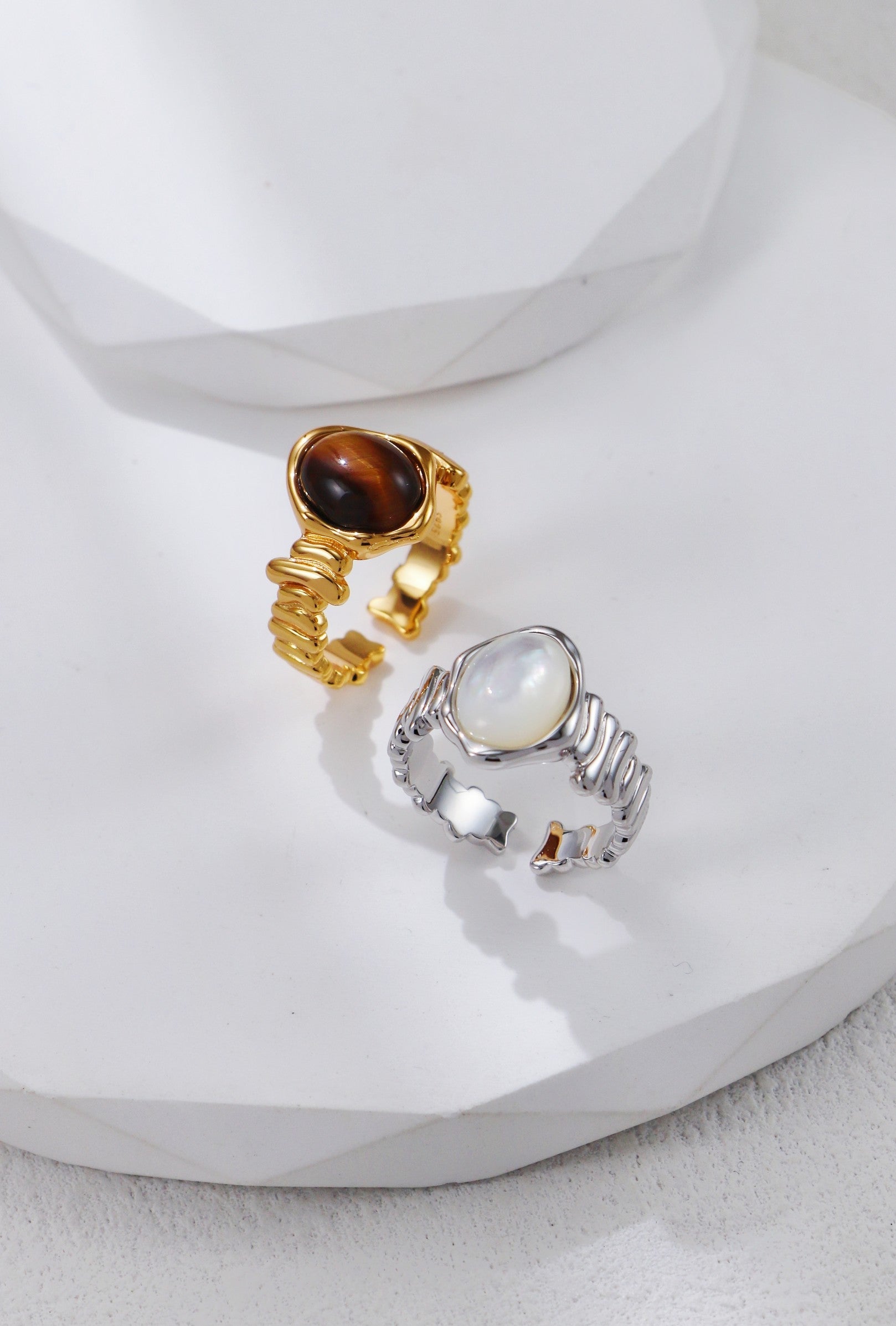 Woven Tiger Eye / Mother of Pearl Ring-0