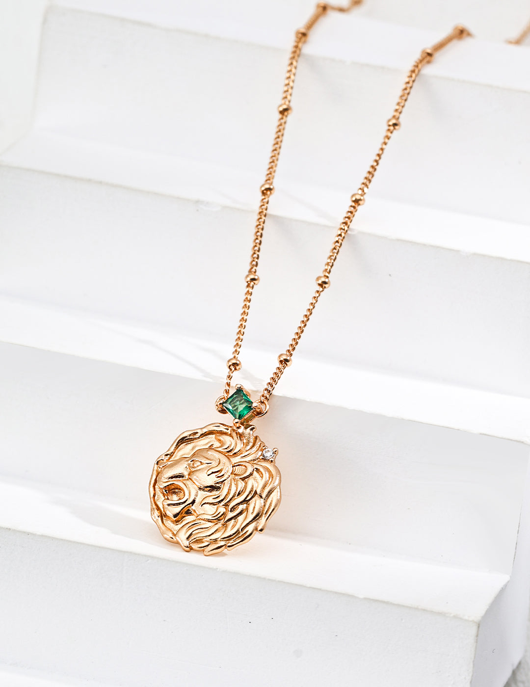 Vintage Zircon Lion Pendant Necklace-1