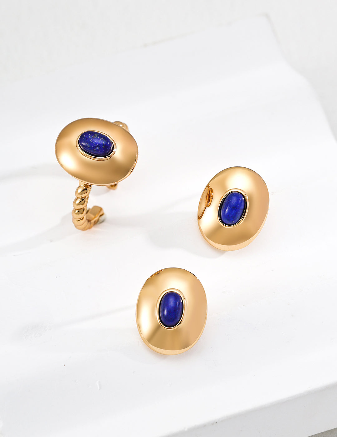 Vintage Style Onyx / Lapis Lazuli Stud Earrings-3