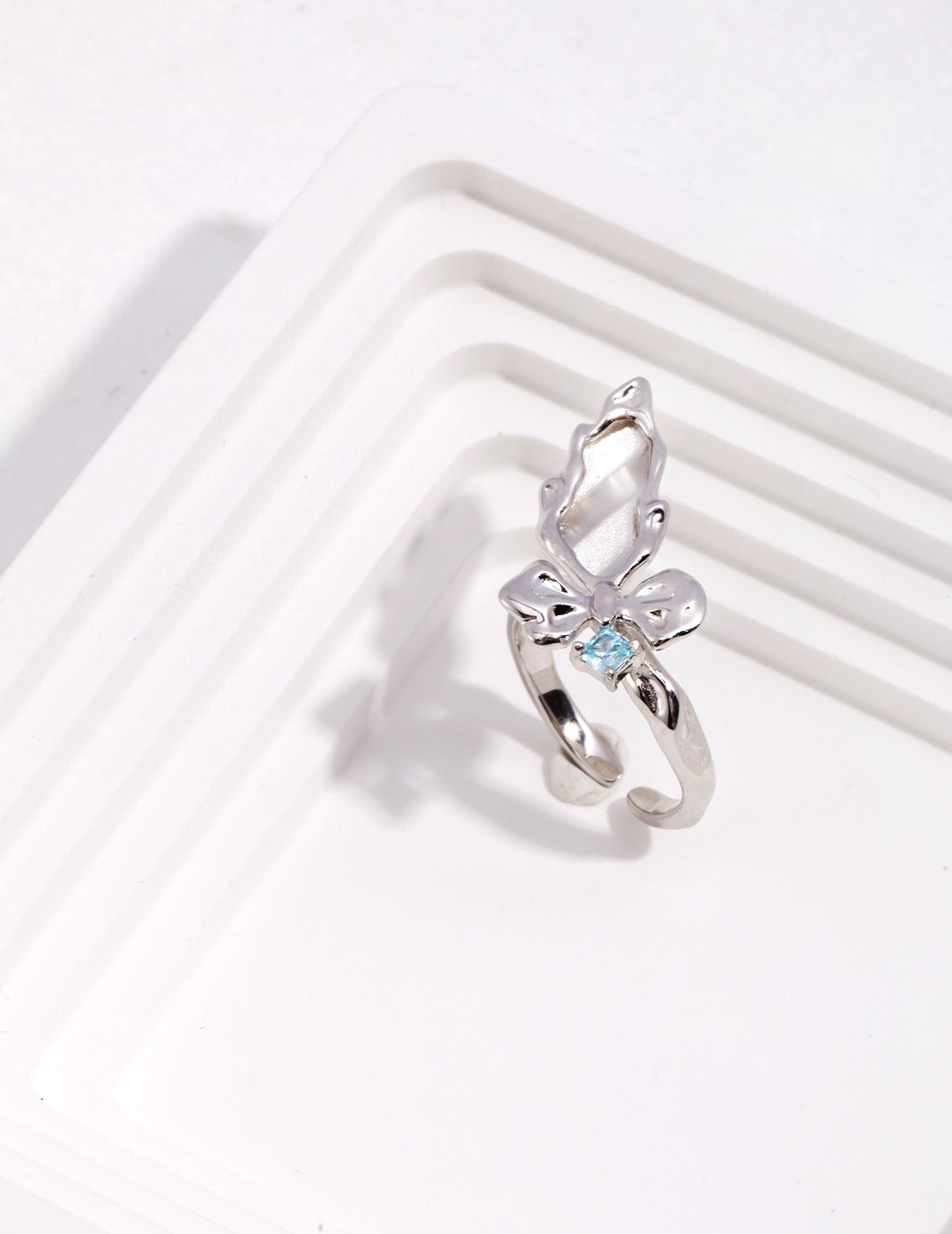 Textured Butterfly Zircon Ring-1
