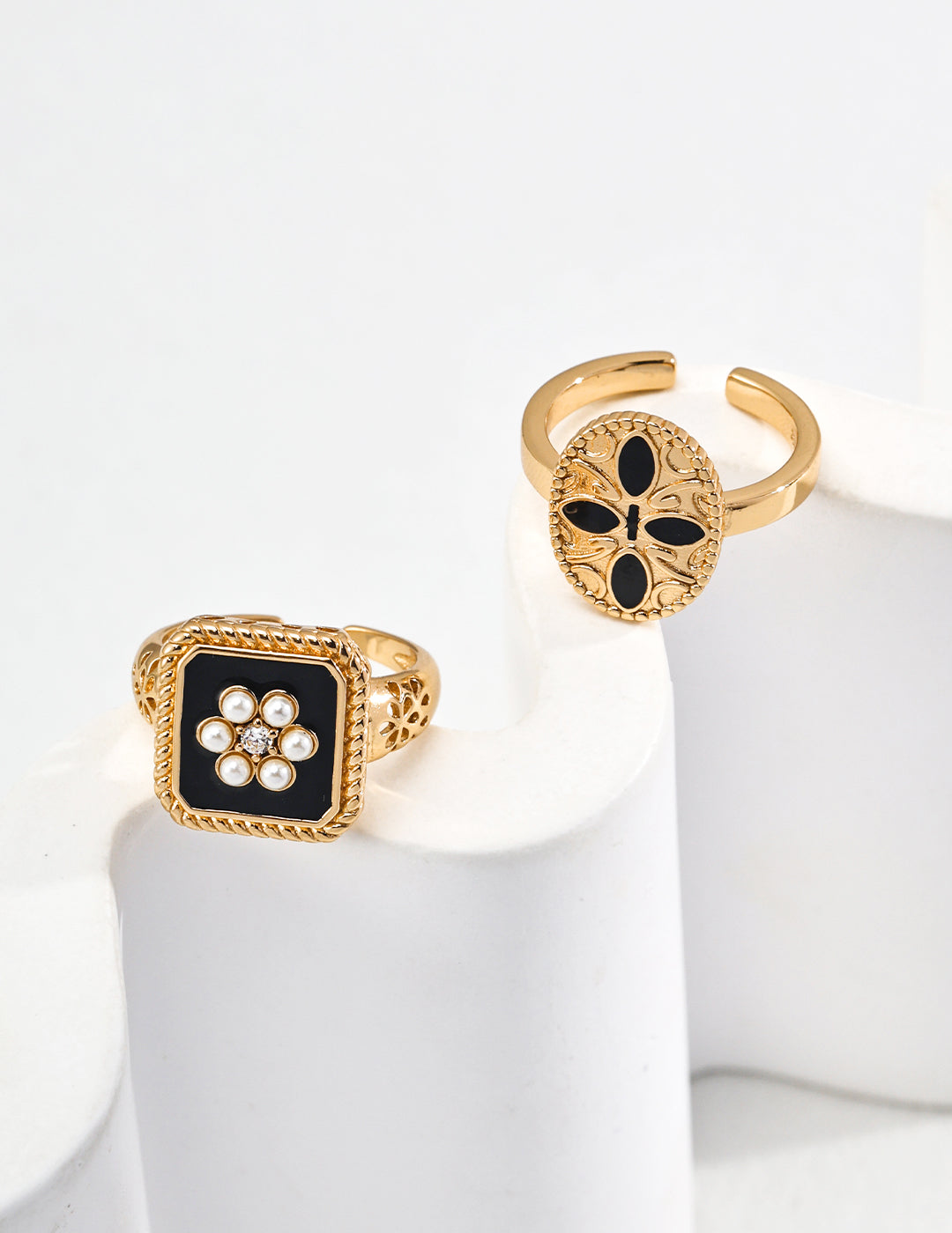 Vintage Floral Imitation Pearl Open Ring-4
