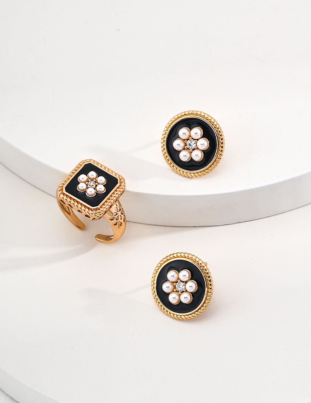 Vintage Floral Imitation Pearl Open Ring-2