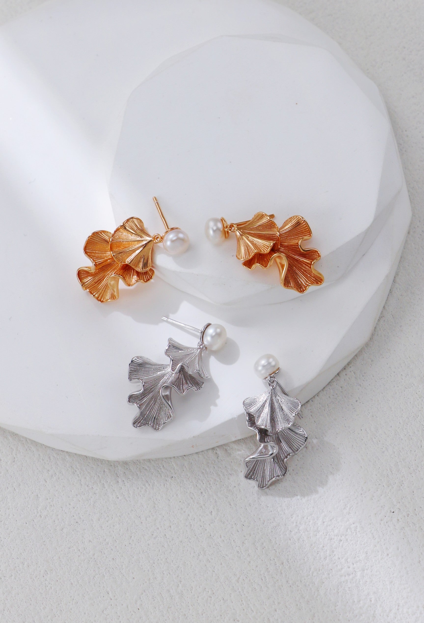 Ginkgo Leaf Pearl Drop Earrings-0