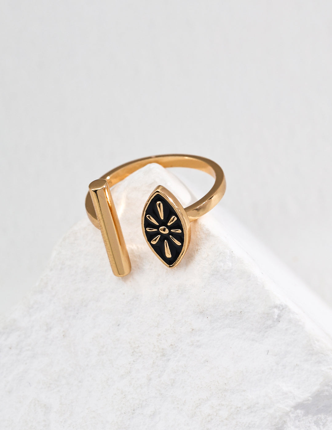 Asymmetrical Enamel Floral Open Ring-0